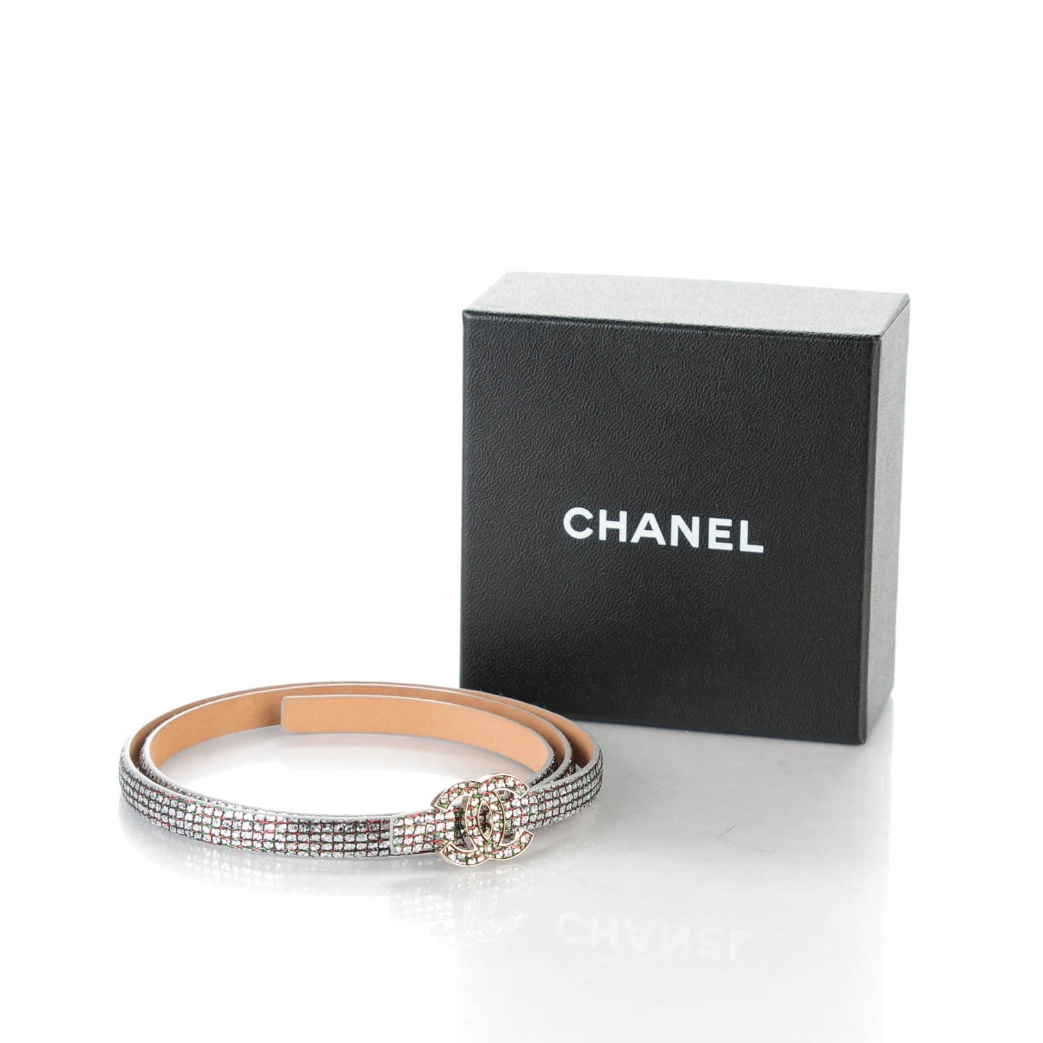 Chanel Glitter Skinny CC Belt 75 30 Silver Multicolor 7 of 7