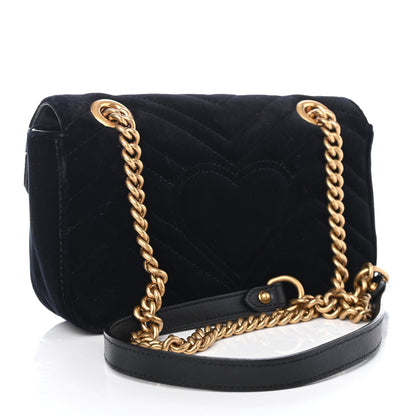 Gucci Velvet Matelasse Mini GG Marmont Shoulder Bag Black 2 of 4