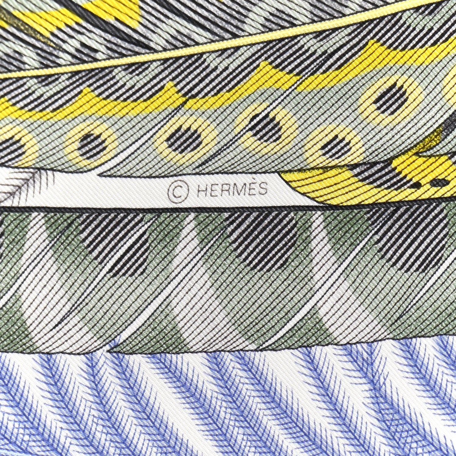 Hermes Silk Plumes En Fete Scarf 90 Blanc Jaune Mauve 3 of 5