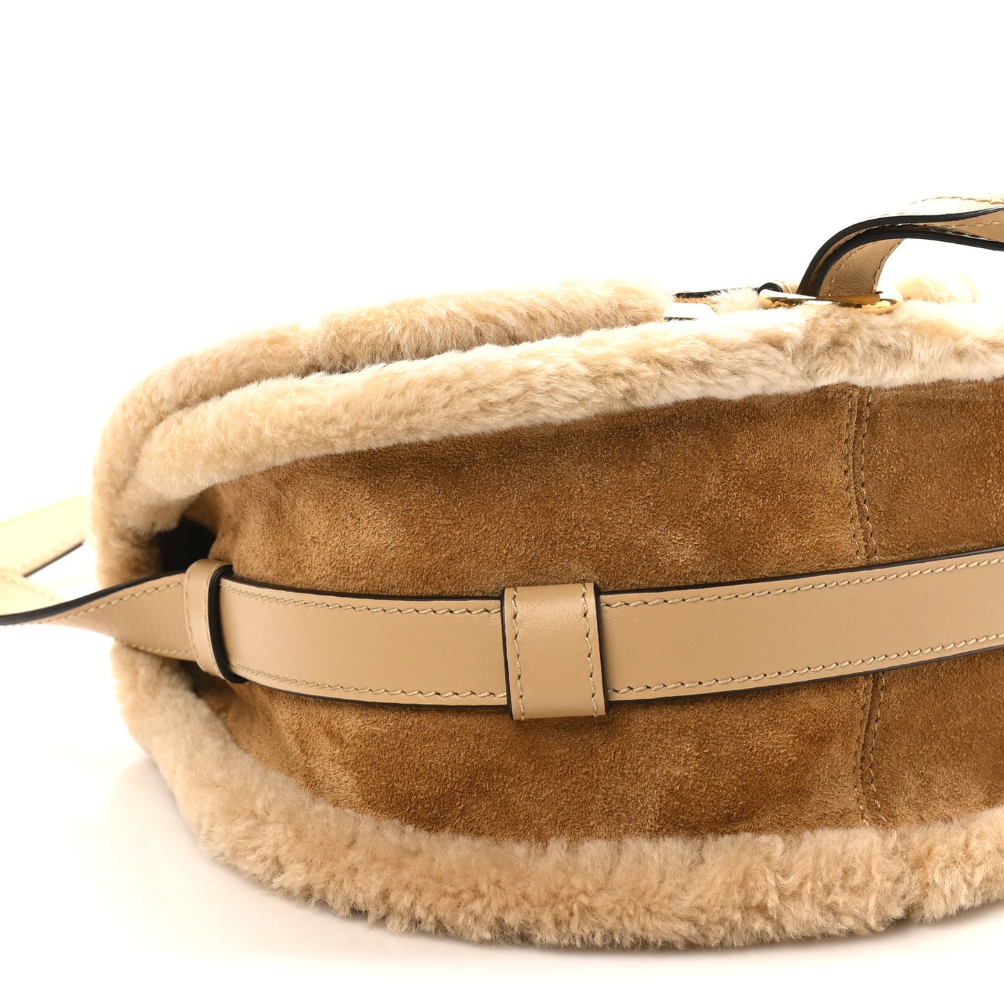 Suede Calfskin Shearling Small Marcie Saddle Bag Summery Beige