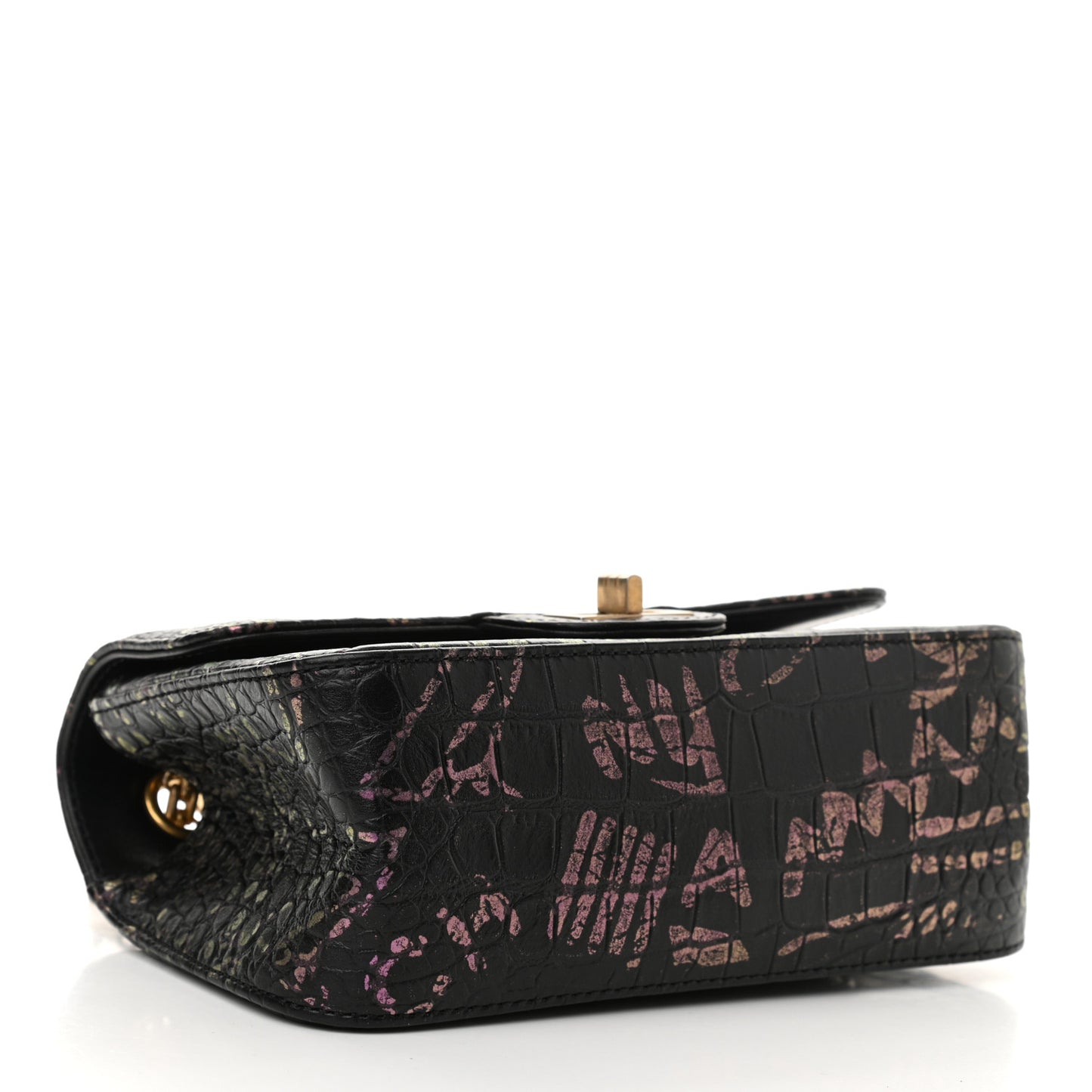 Calfskin Crocodile Embossed Graffiti 2.55 Mini Crocodile Reissue Flap Black Pink