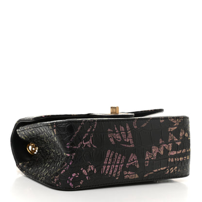 Chanel Calfskin Crocodile Embossed Graffiti 2.55 Mini Crocodile Reissue Flap Black Pink 3 of 10