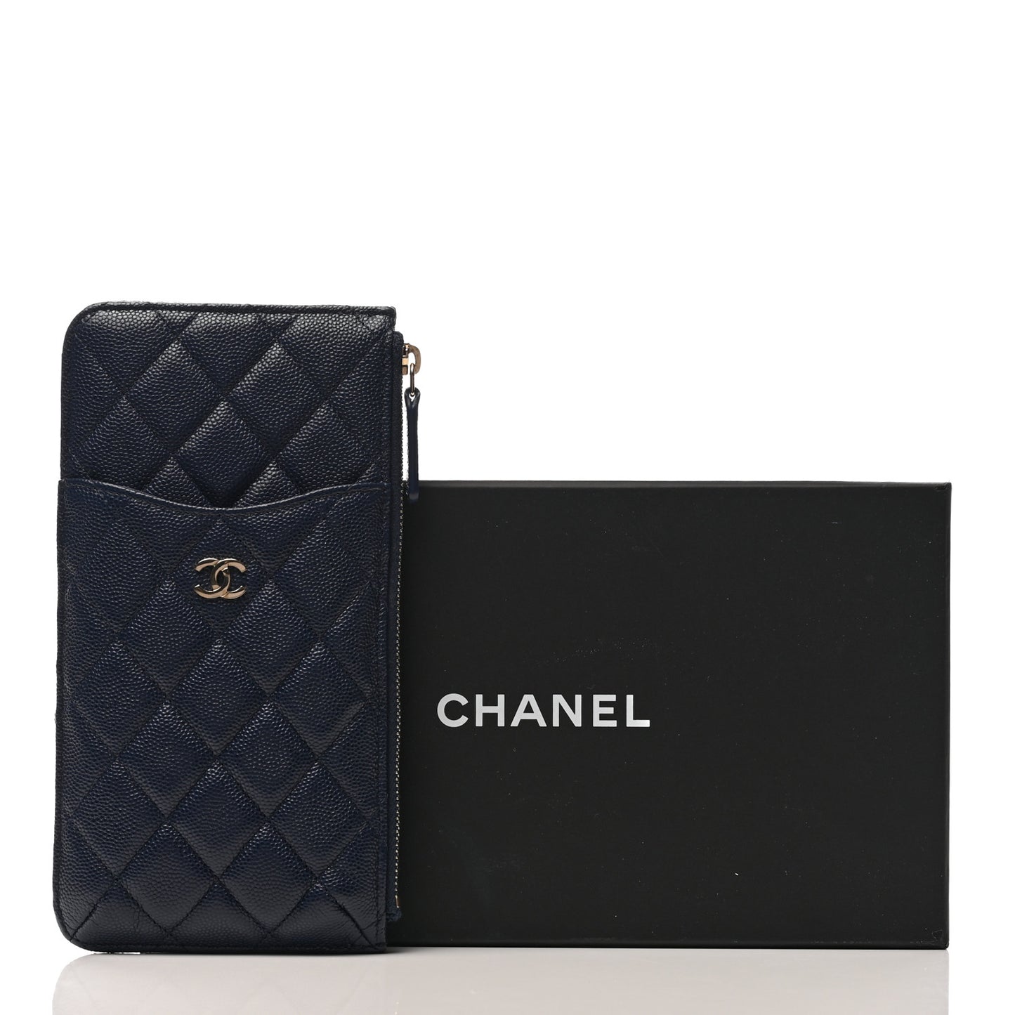 Caviar Quilted Classic Flat Wallet Pouch Navy