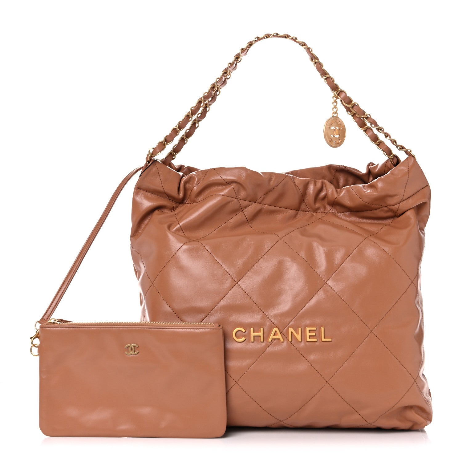 Chanel Shiny Calfskin Quilted Chanel 22 Camel 1 of 10
