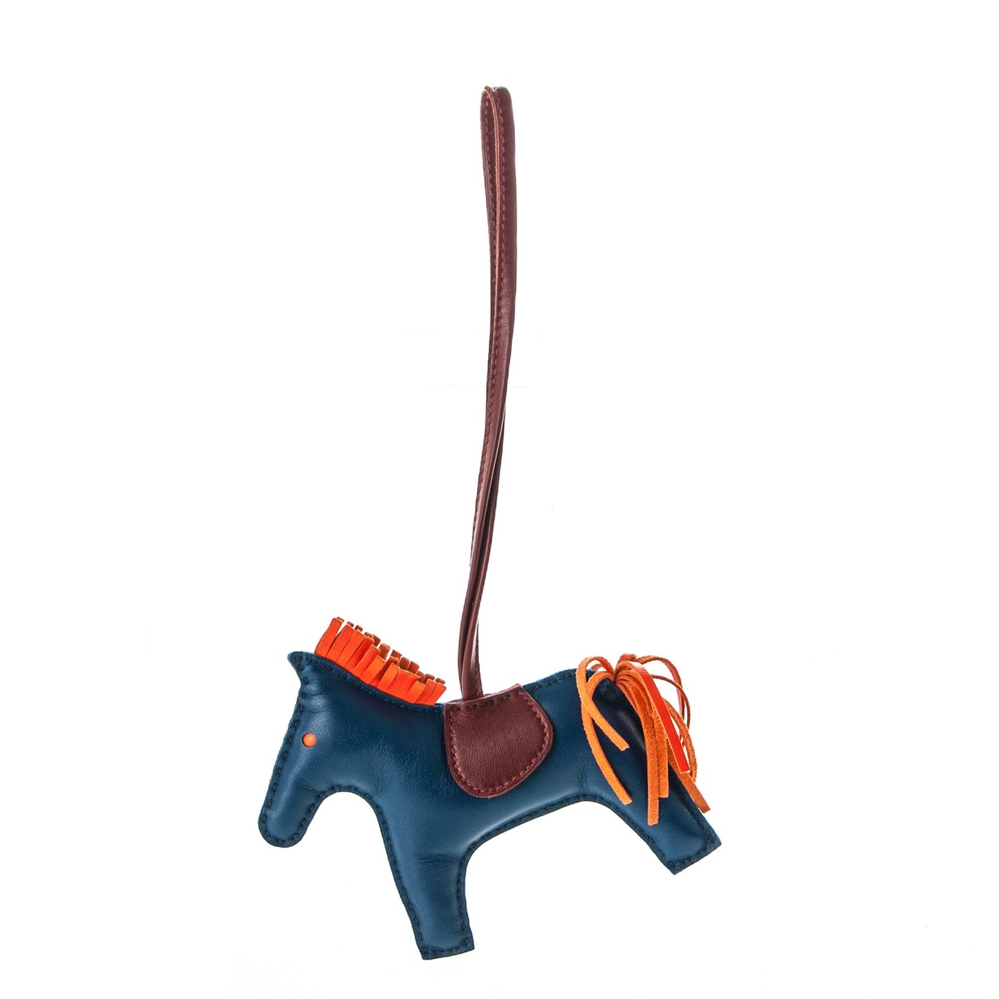 Milo Lambskin Grigri Rodeo Horse Bag Charm MM Bleu De Malte Rouge H Orange Poppy