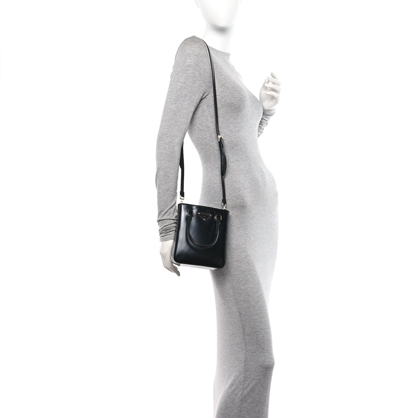 Spazzolato Triangle Small Double Handle Crossbody Tote Black