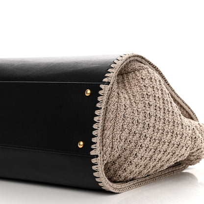 Chanel Calfskin Knit Medium Deauville Tote Black Beige 10 of 11