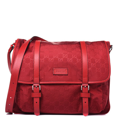 Gucci Nylon Monogram Double Buckle Flap Messenger Bag Vibrant Red 1 of 12