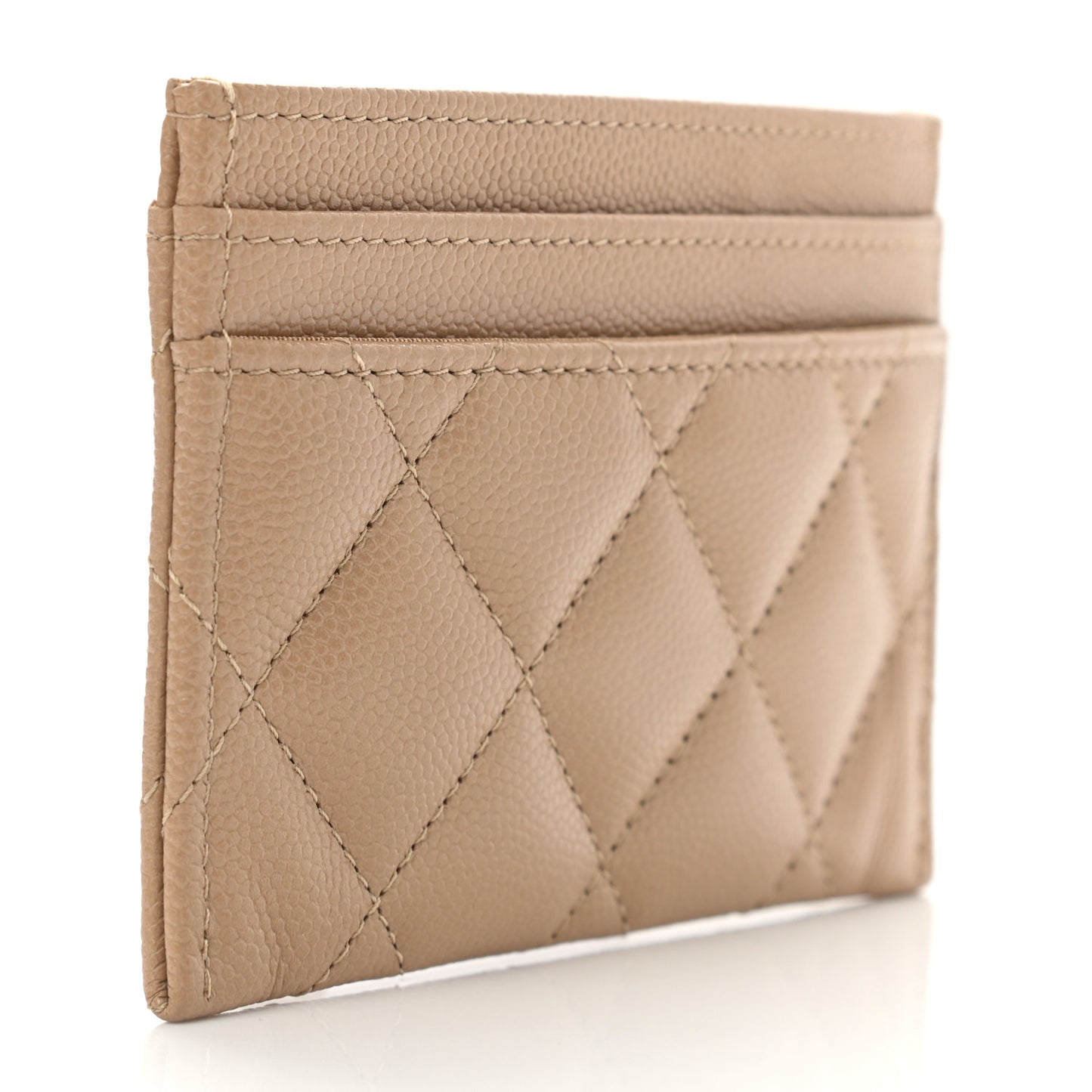 Caviar Quilted Crystal Card Holder Beige