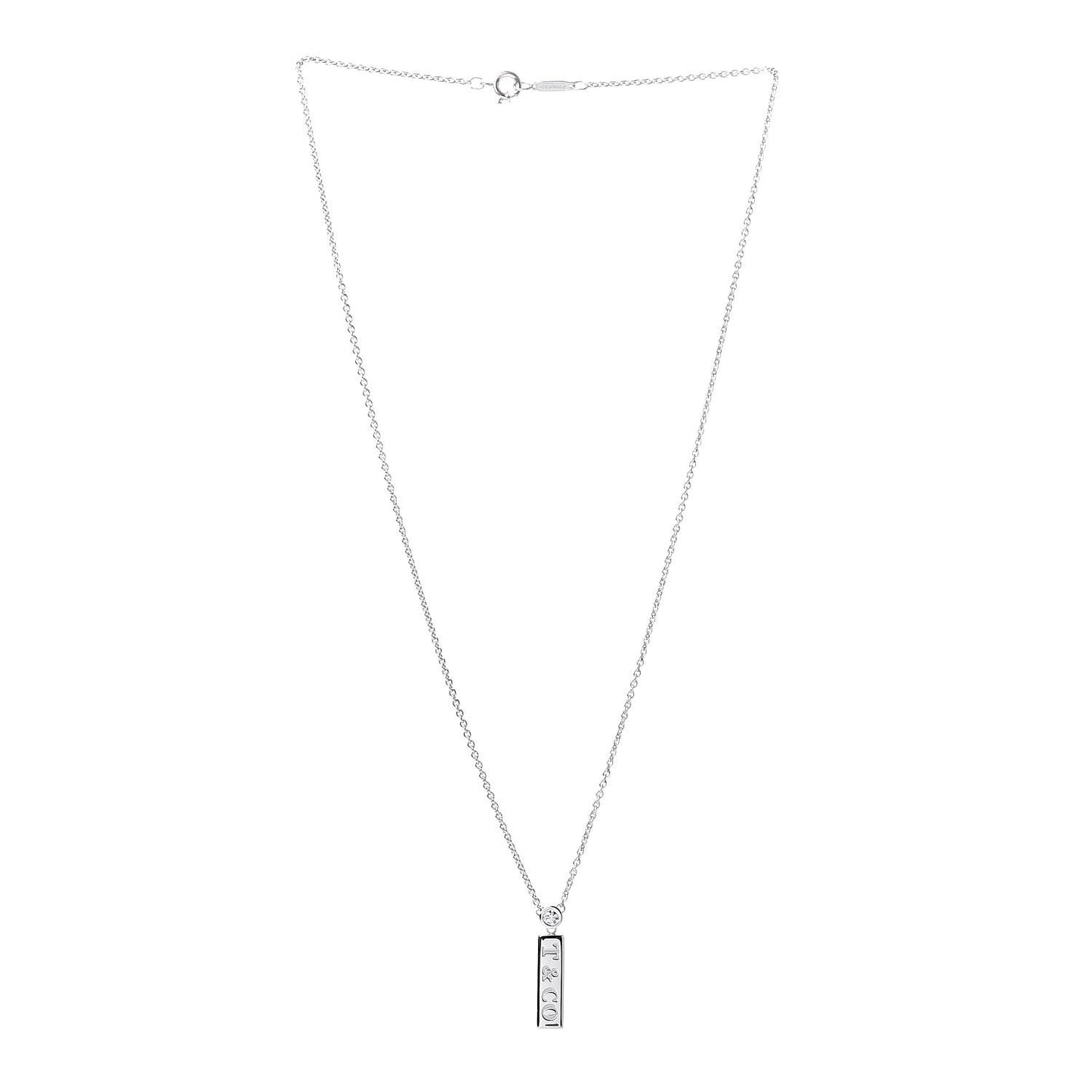 18K White Gold Diamond Bar Pendant Necklace