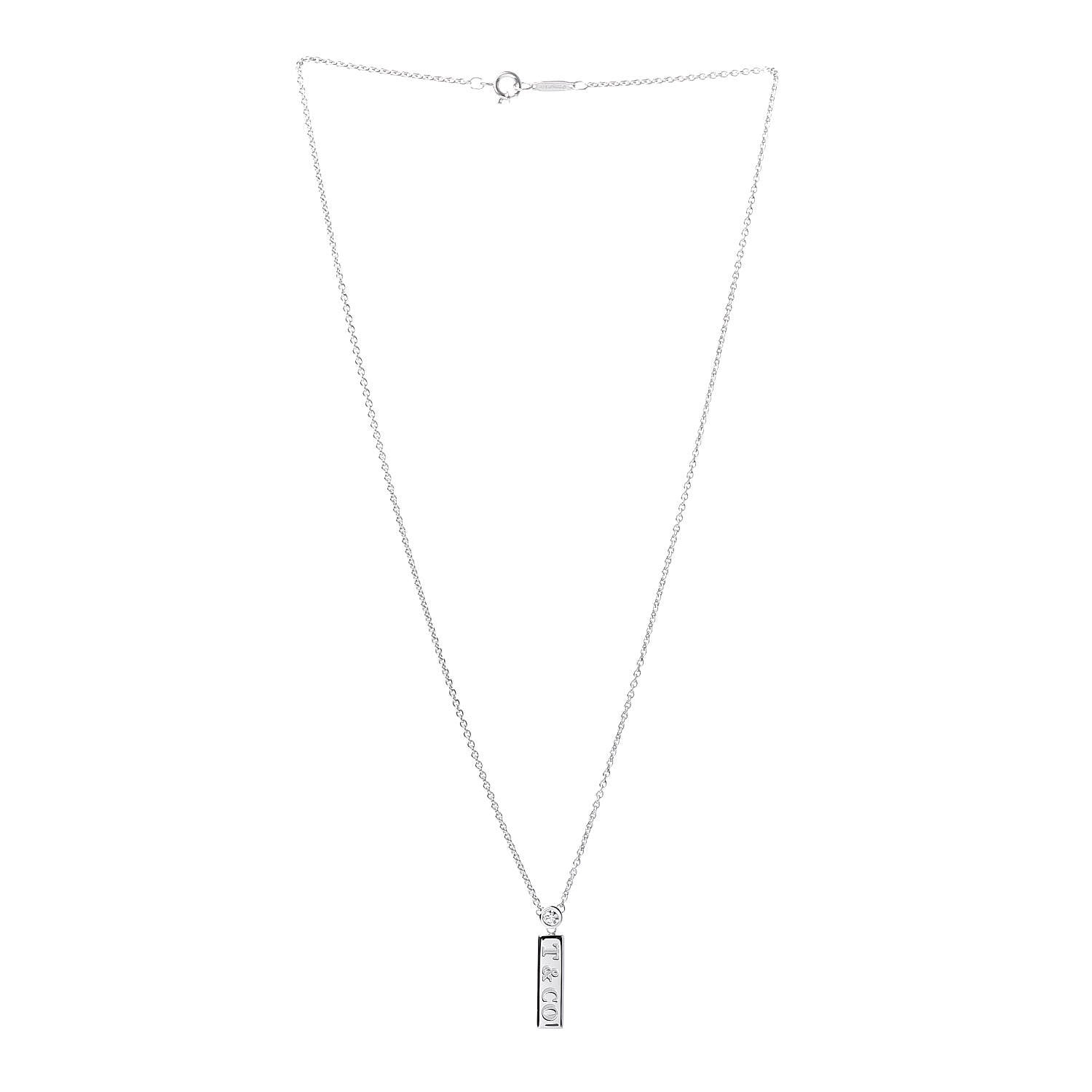 Tiffany 18K White Gold Diamond Bar Pendant Necklace 3 of 7