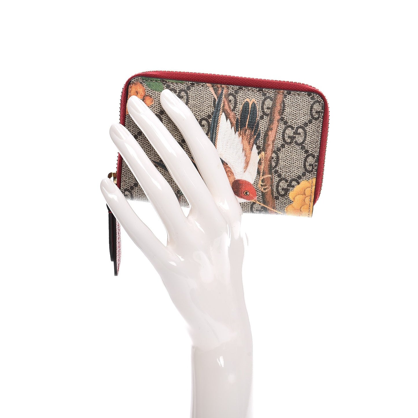 GG Supreme Monogram Tian Zip Around Card Case Wallet Beige Multicolor Red