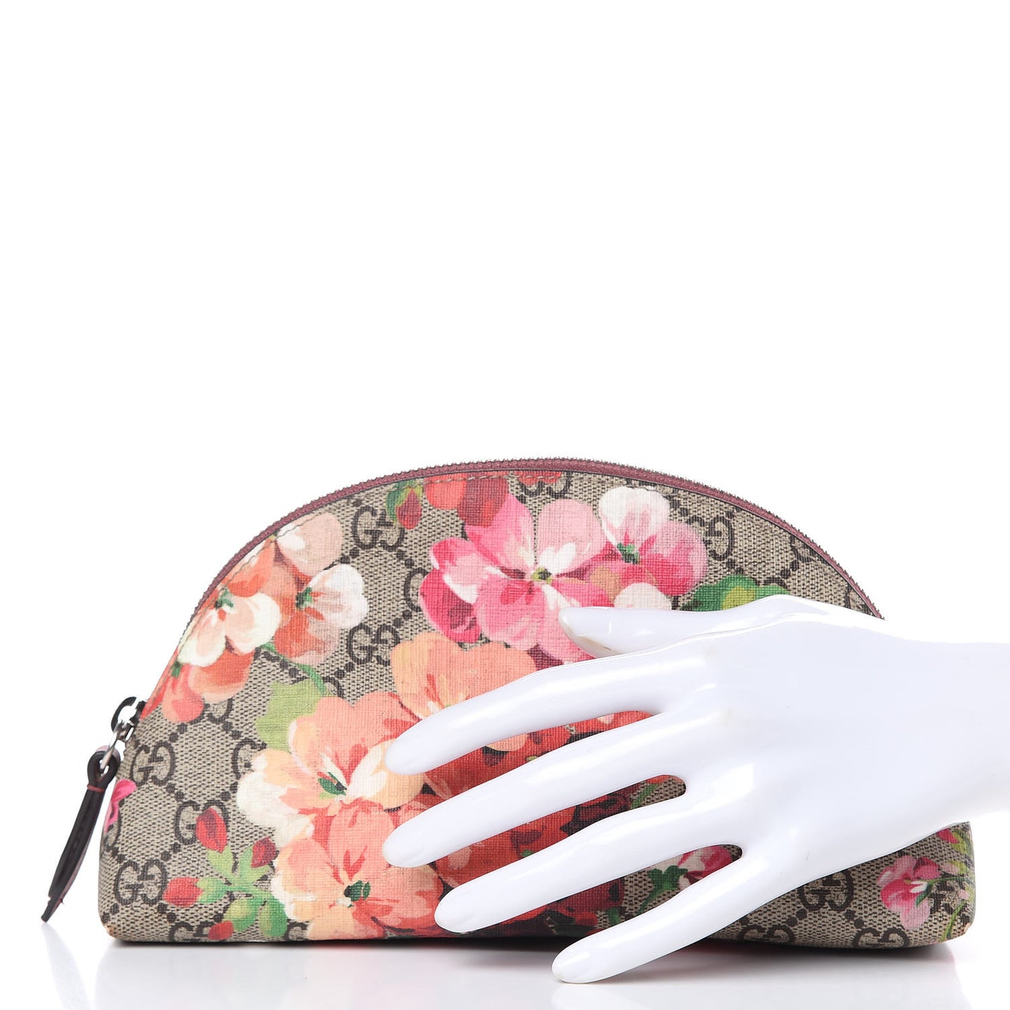 GG Supreme Monogram Blooms Large Pouch Cosmetic Case Beige Multicolor Dry Rose