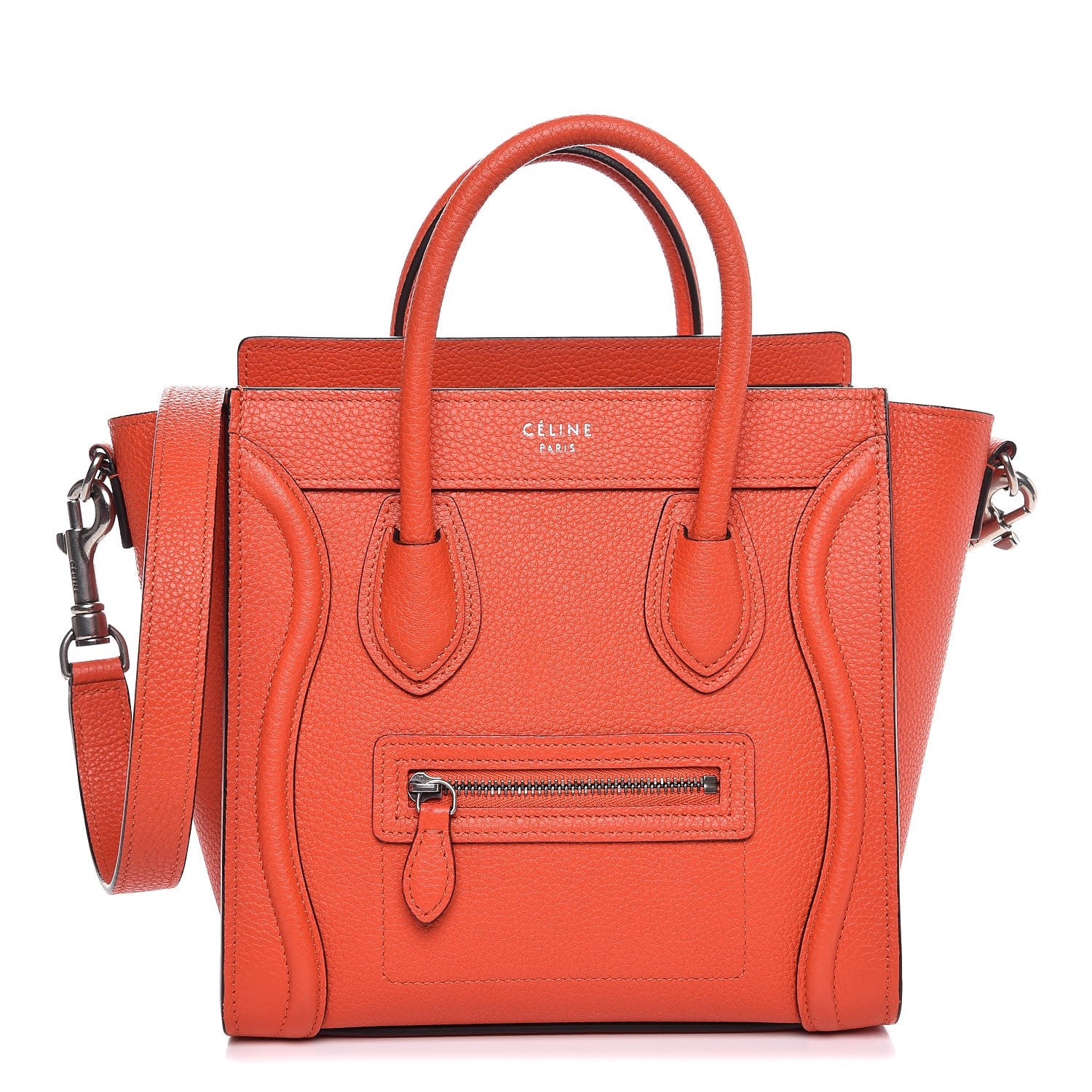 Celine Drummed Calfskin Nano Luggage Vermillion 1 of 8