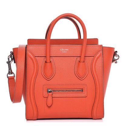 Celine Drummed Calfskin Nano Luggage Vermillion 1 of 8