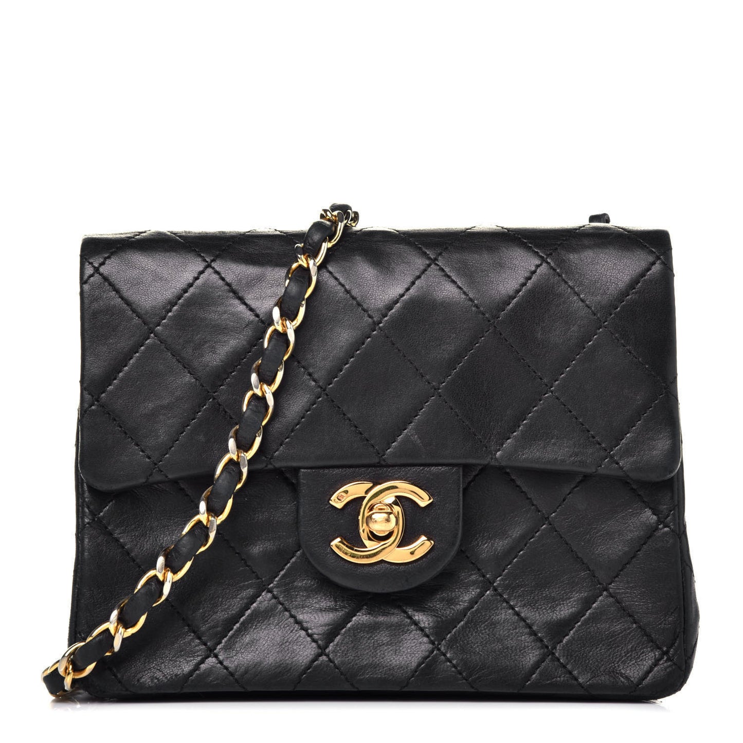 Lambskin Quilted Mini Square Flap Black