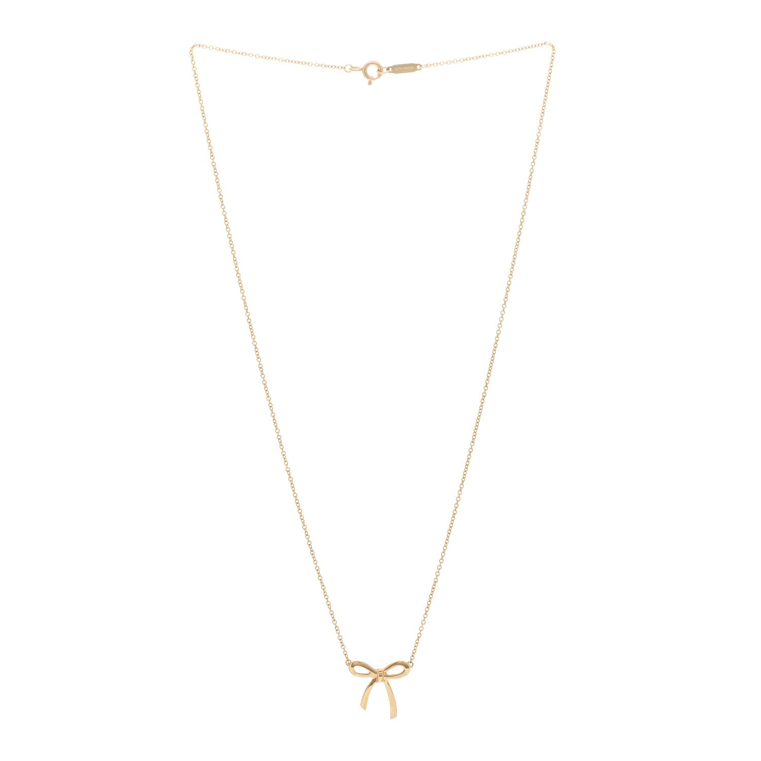 Tiffany 18K Yellow Gold Mini Bow Pendant Necklace 3 of 5