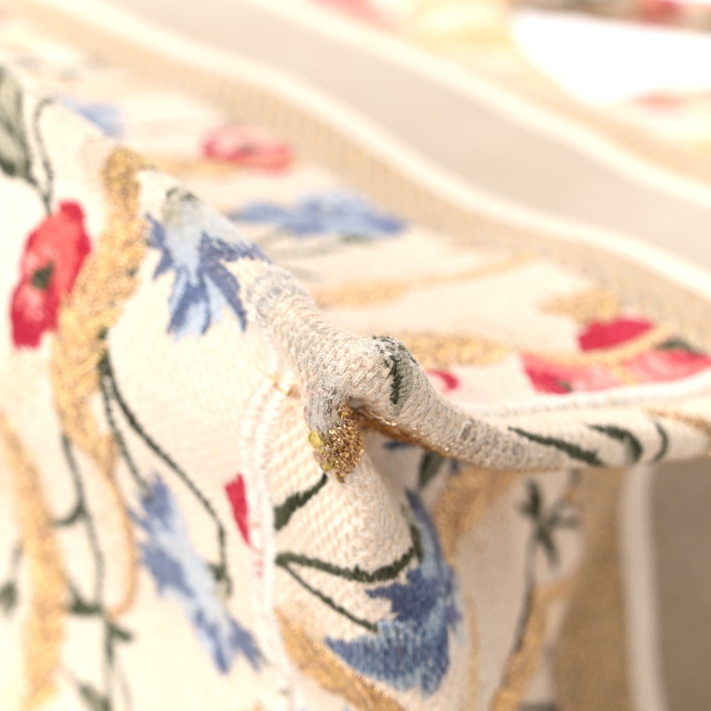Canvas Embroidered Medium Hibiscus Book Tote Beige Multicolor