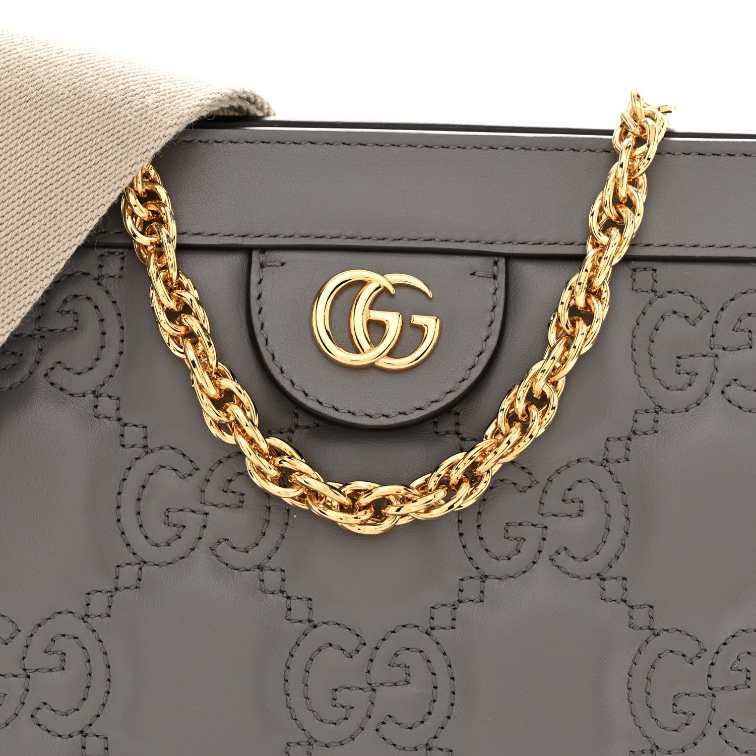 Gucci Calfskin GG Matelasse Small Slim Chain Shoulder Bag Dusty Grey Natural 8 of 12