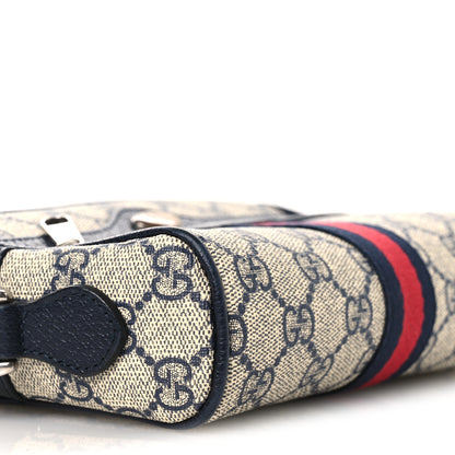 Gucci GG Supreme Monogram Textured Dollar Calfskin Web Mini Ophidia Shoulder Bag Beige Blue 9 of 11