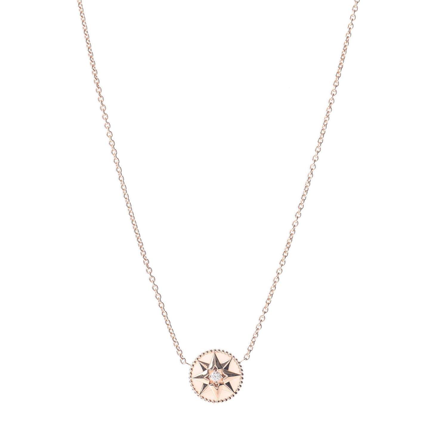 18K Rose Gold Diamond Pink Opal Rose Des Vents Necklace
