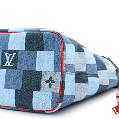 Louis Vuitton Denim Damier Monogram Patchwork Neverfull Blue Rouge 14 of 14