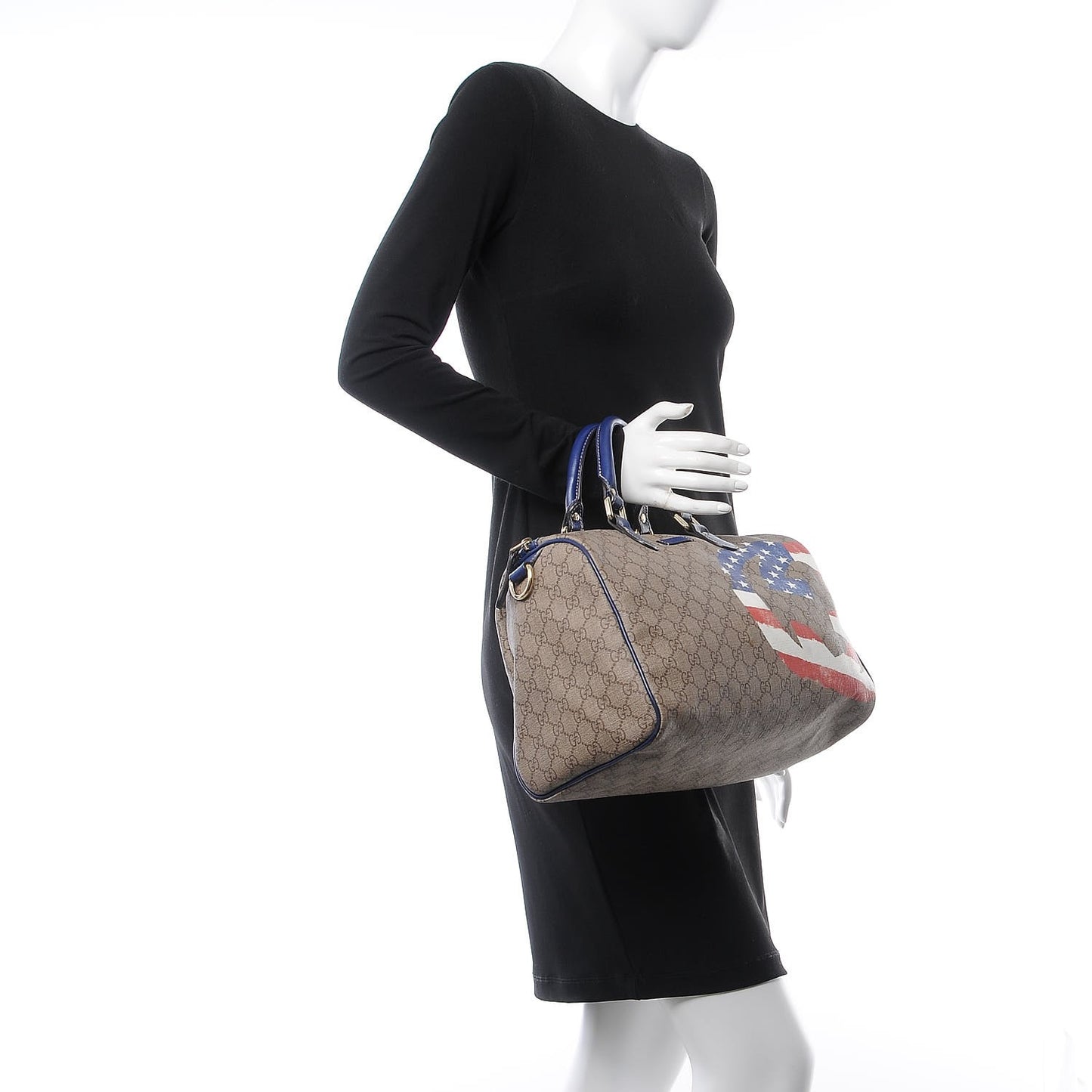 GG Plus Monogram Medium Boston USA Flag Unicef Duffle Blue