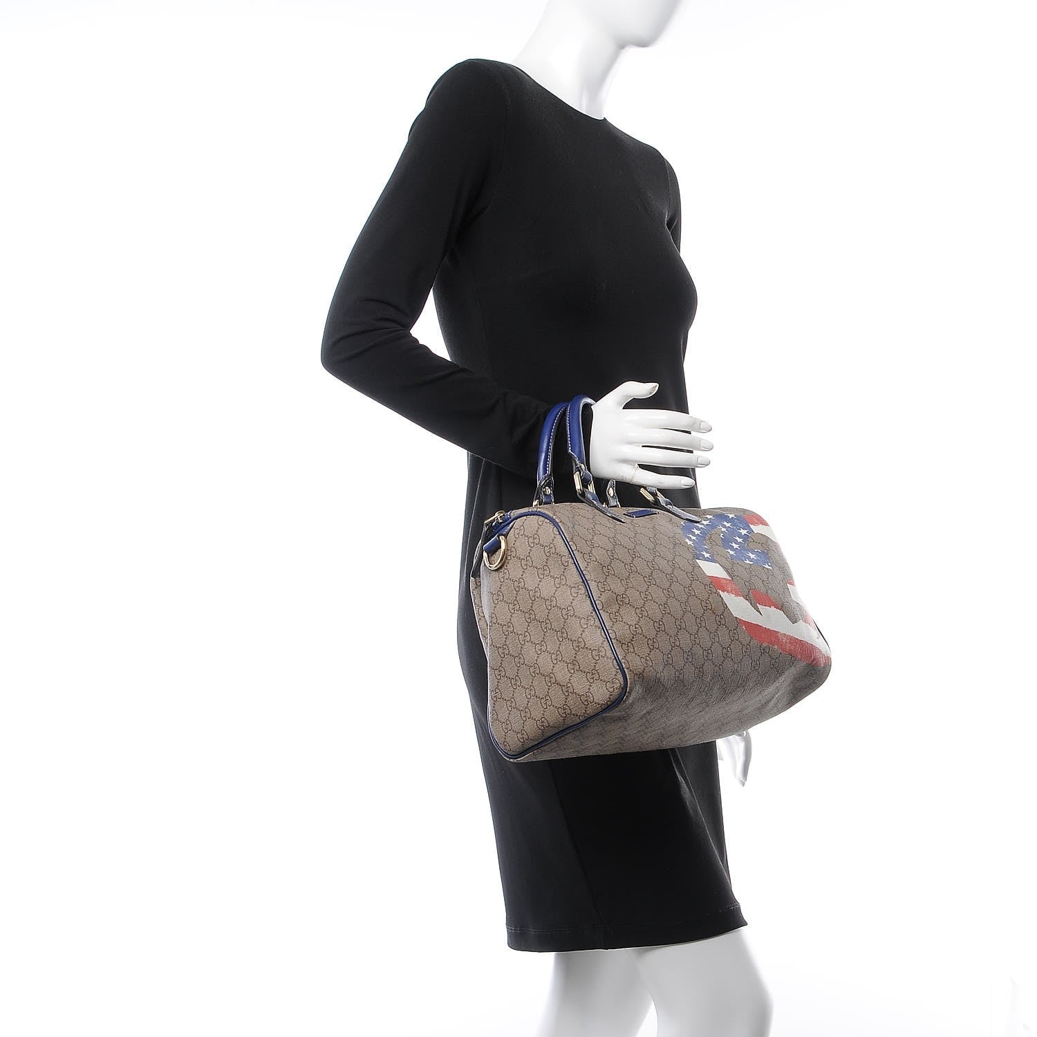 Gucci GG Plus Monogram Medium Boston USA Flag Unicef Duffle Blue 2 of 12