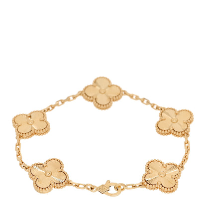 Van Cleef & Arpels 18K Yellow Gold 5 Motifs Guilloche Vintage Alhambra Bracelet 2 of 6