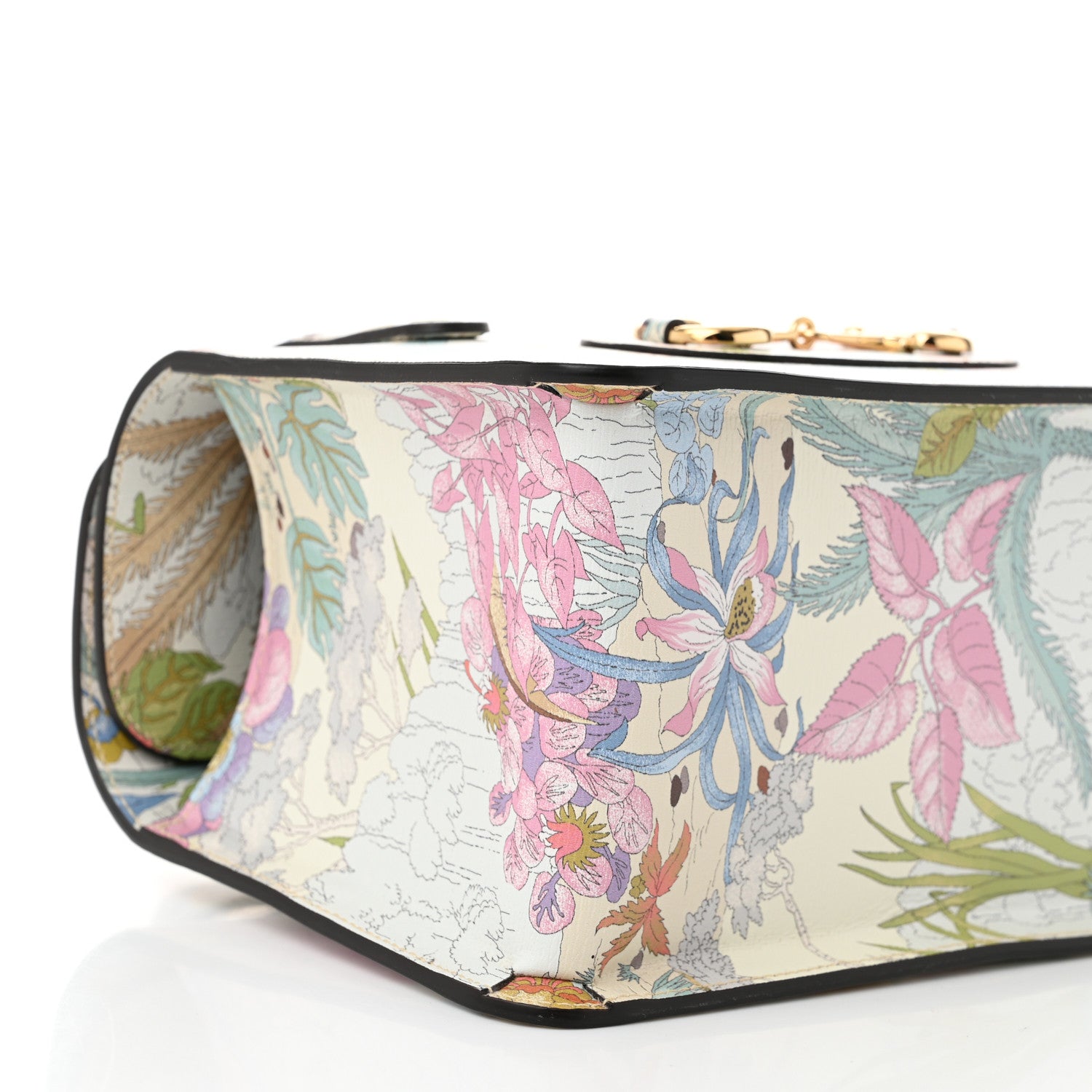 Gucci New Shangai Calfskin Tiger Savanah Mini Horsebit 1955 Foldover Top Handle Bag Chalky White Multicolor 9 of 10