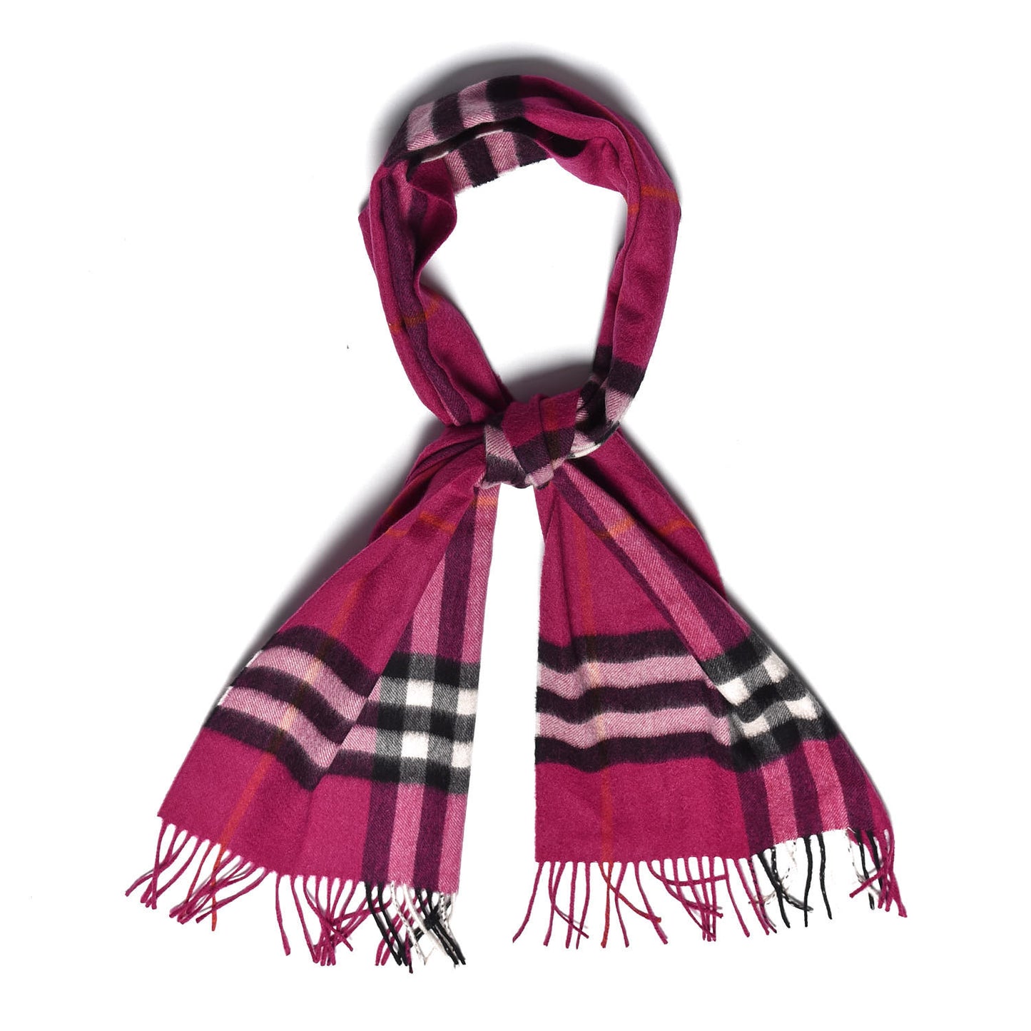 Cashmere Giant Check Fringe Scarf Fuchsia