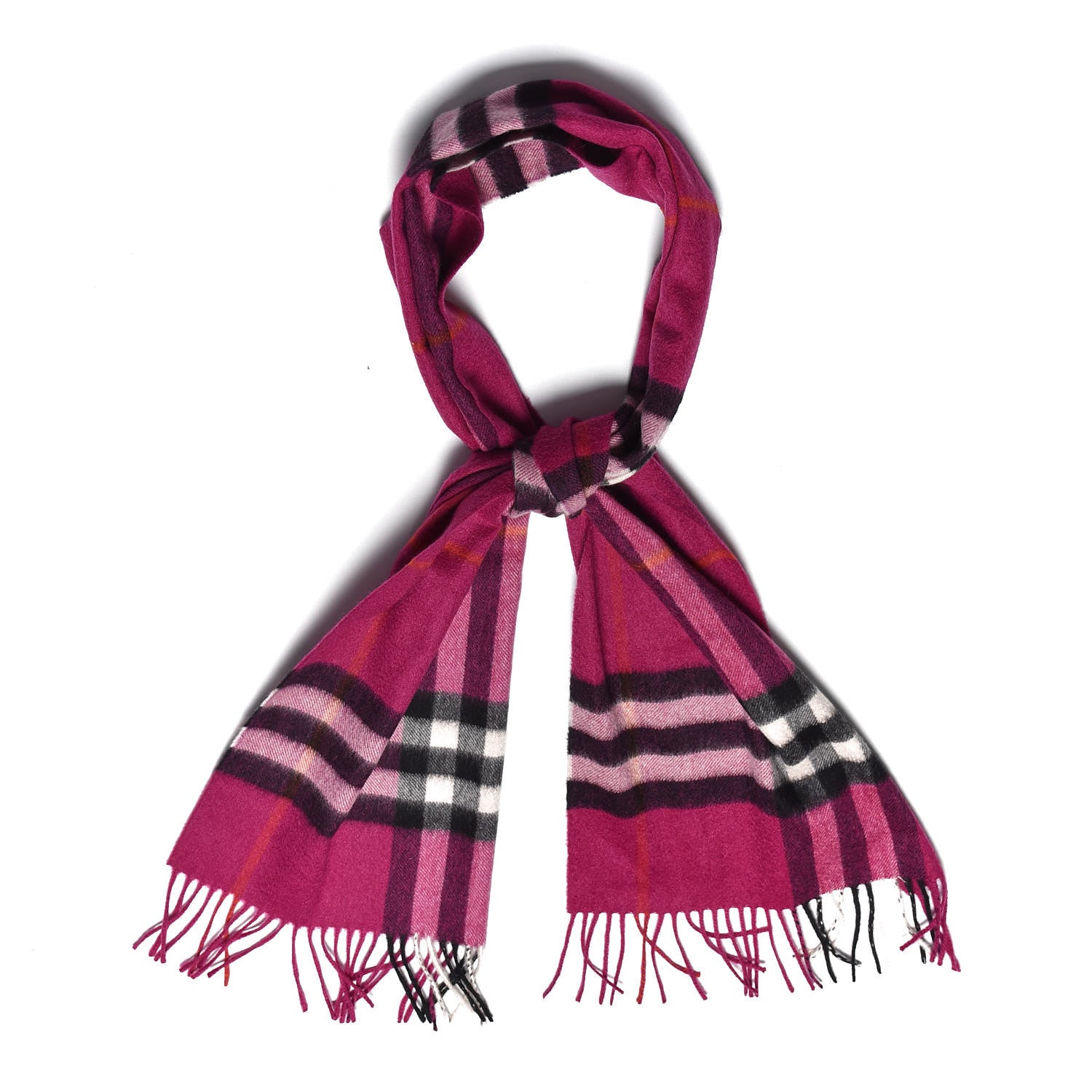 Burberry Cashmere Giant Check Fringe Scarf Fuchsia 1 of 4
