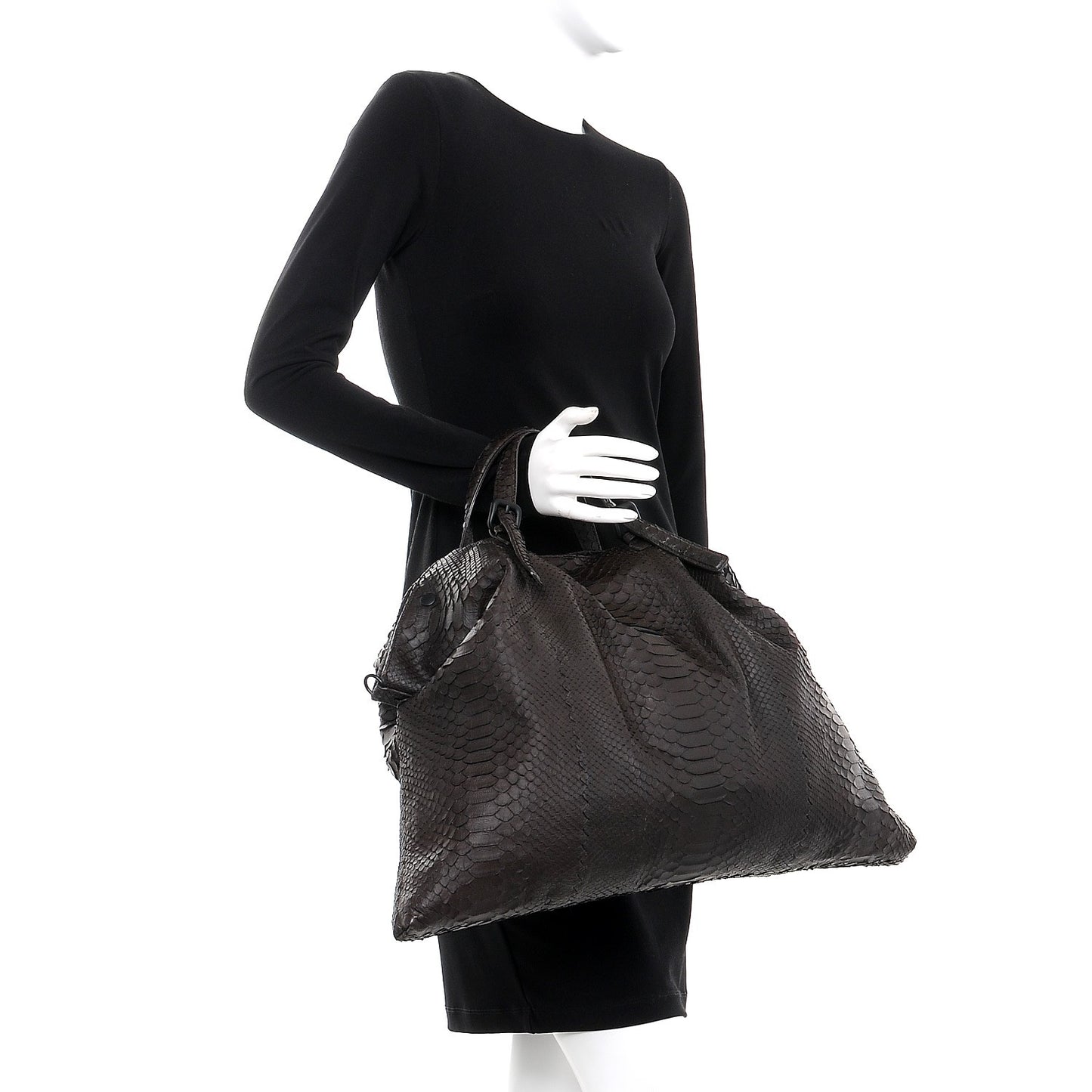 BOTTEGA VENETA Python Convertible Tote Bag Ebano