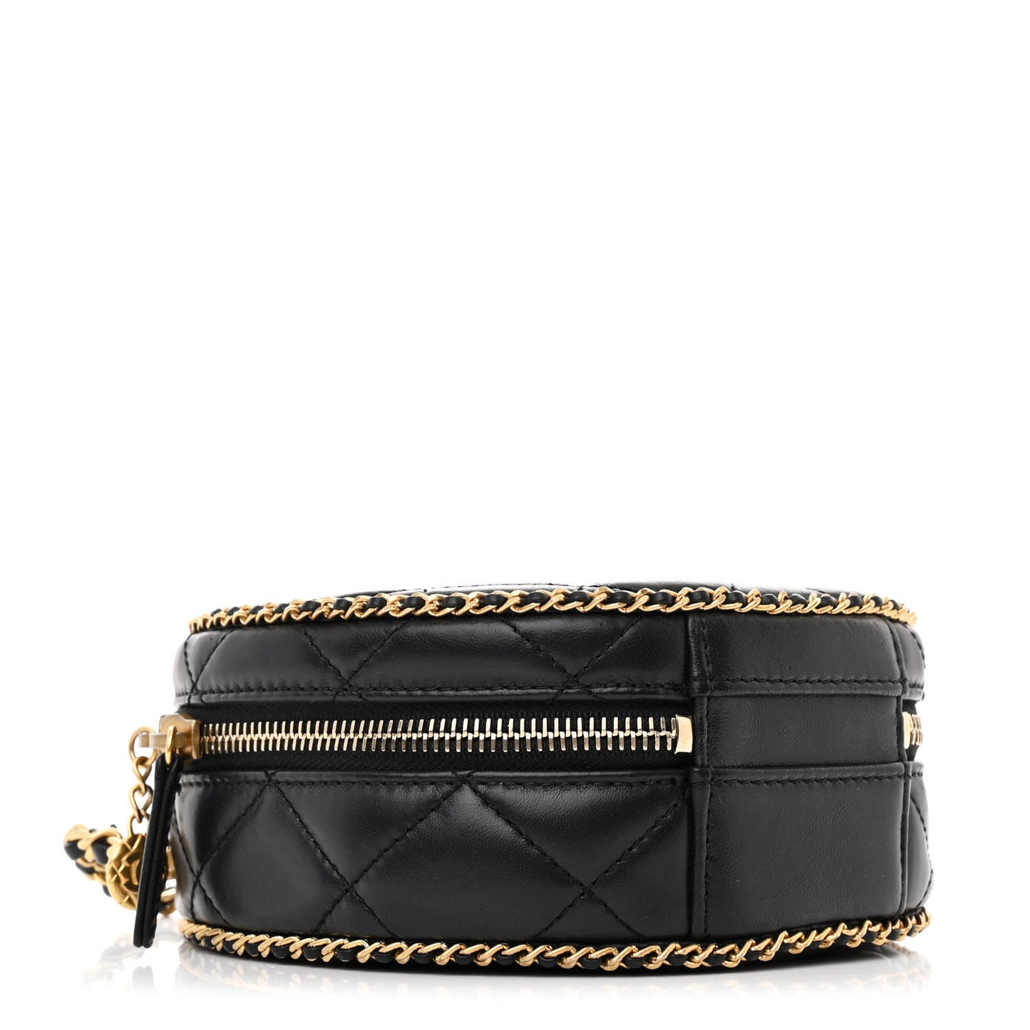 Lambskin Quilted Chain CC Round Clutch With Chain Black