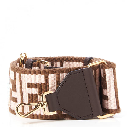 Fendi Ribbon Vitello Century FF 1974 Embroidered Adjustable Strap You Fango Rosa Confetto Chocolate 1 of 4