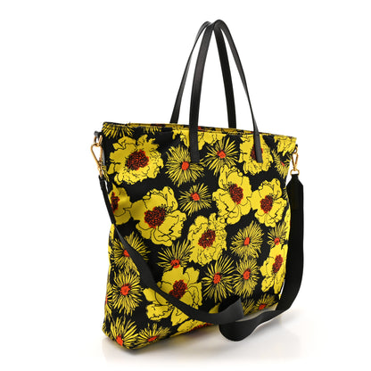 Prada Tessuto Nylon Saffiano Floral Print Tote Yellow Multicolor 3 of 14