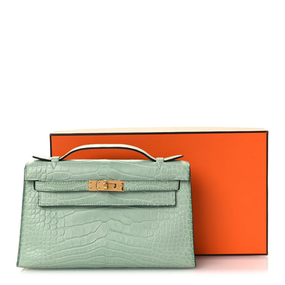 Hermes Matte Alligator Kelly Pochette Vert D'eau 12 of 12