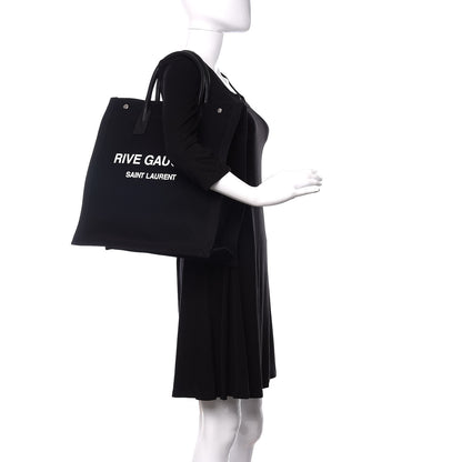 Saint Laurent Linen Calfskin Rive Gauche North South Tote Black 2 of 10