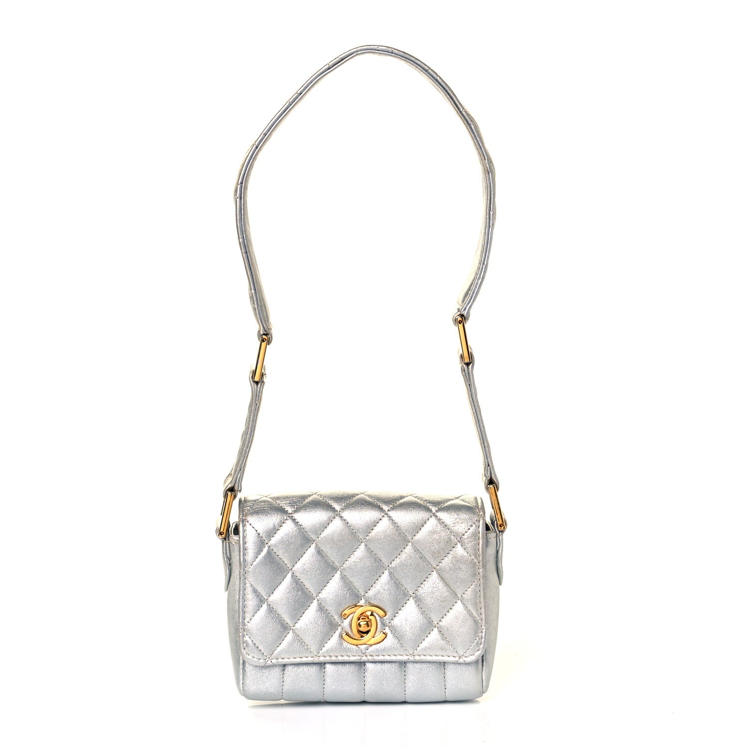 Chanel Metallic Goatskin Quilted Square Flap Shoulder Bag Silver 1 of 9