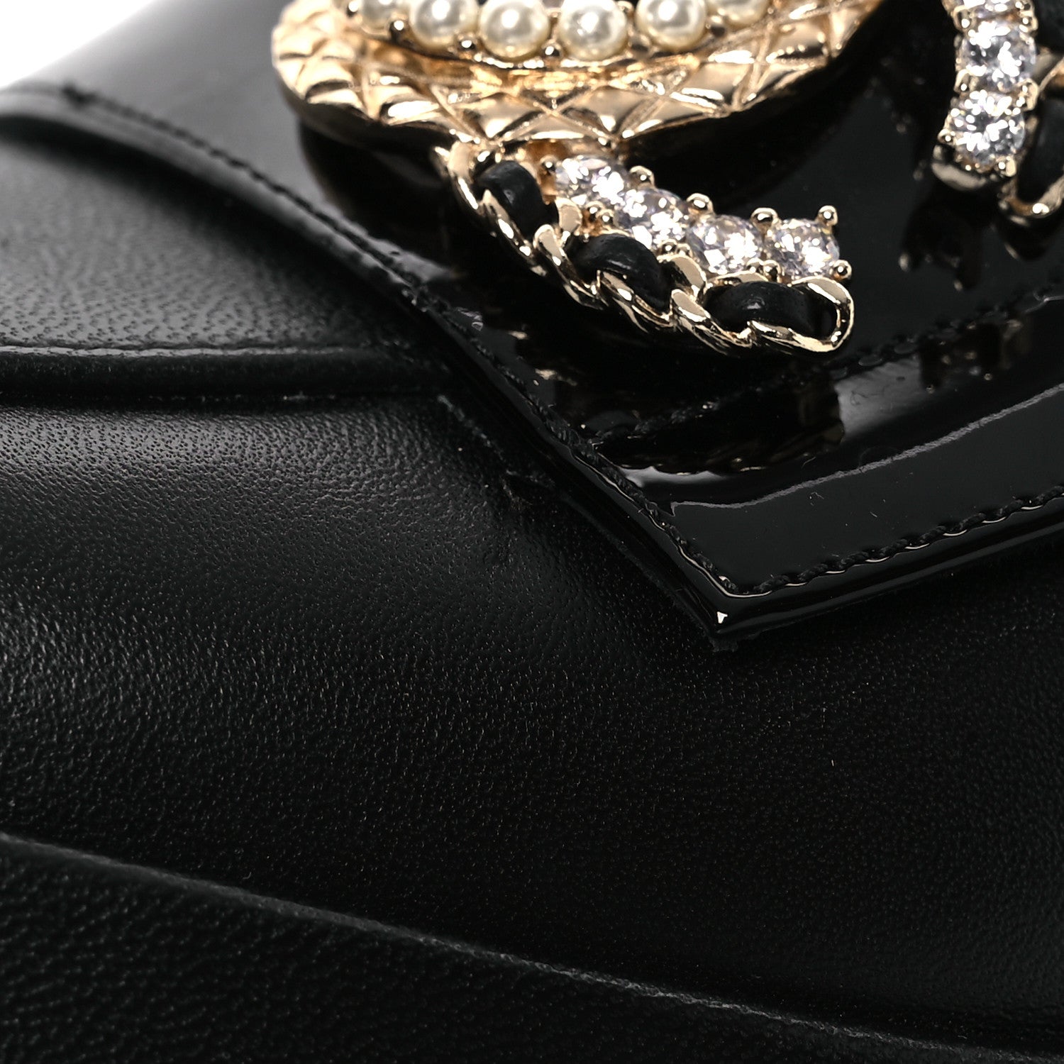 Chanel Lambskin Pearl Crystal Quilted CC Loafers 38 Black 14 of 17