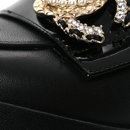 Chanel Lambskin Pearl Crystal Quilted CC Loafers 38 Black 14 of 17
