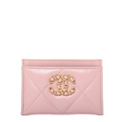 Chanel Shiny Goatskin Quilted Chanel 19 Card Holder Light Pink 1 of 9