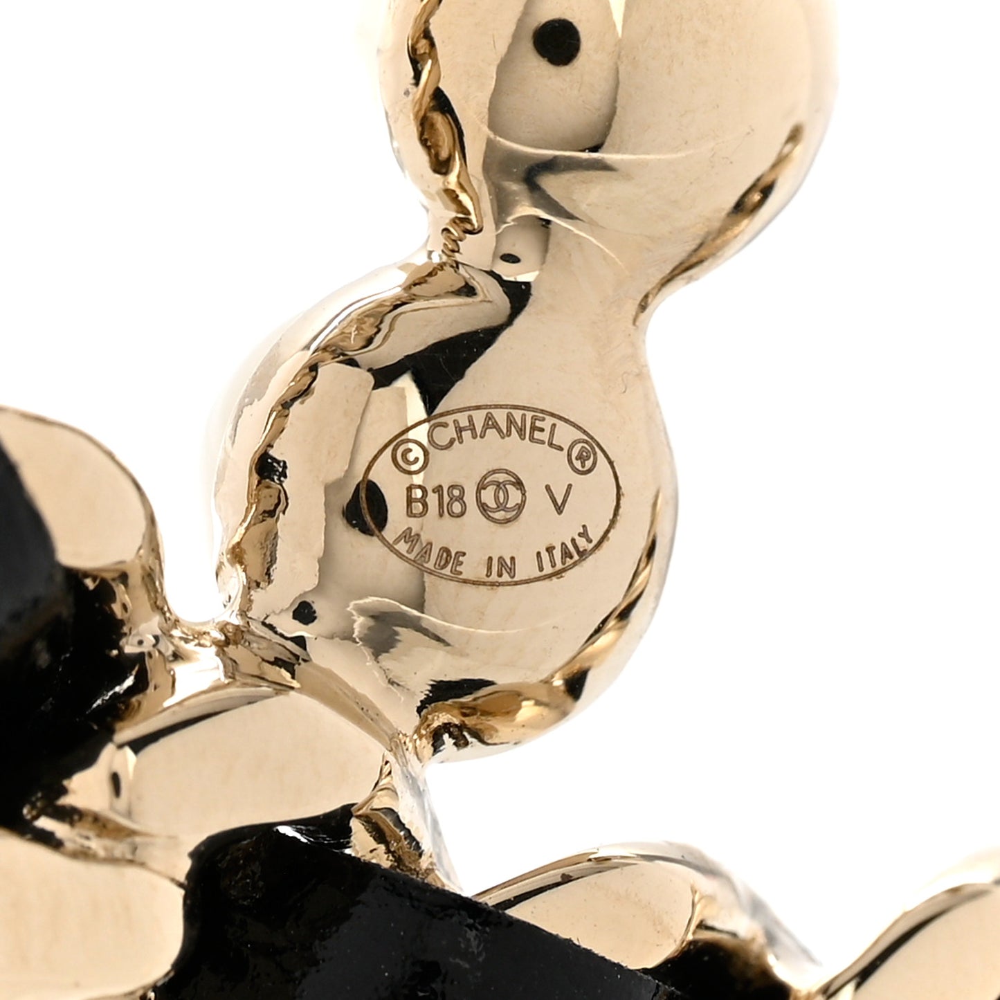 Lambskin Pearl CC Chain Brooch Black Gold