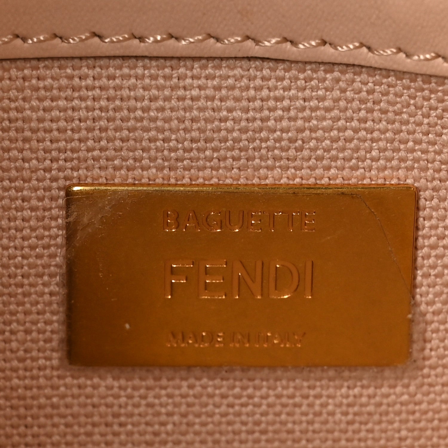 Fendi Canvas Vitello King FF Embroidered Baguette Rosa Quarzo