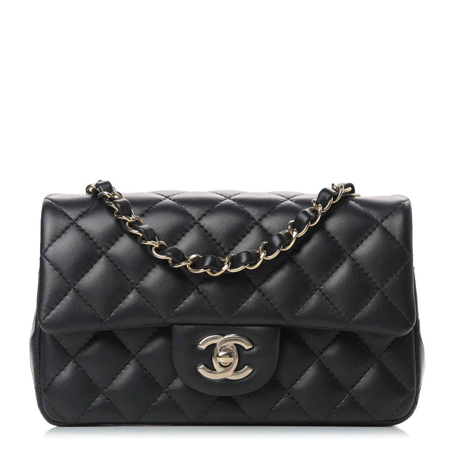 Lambskin Quilted Mini Rectangular Flap Black