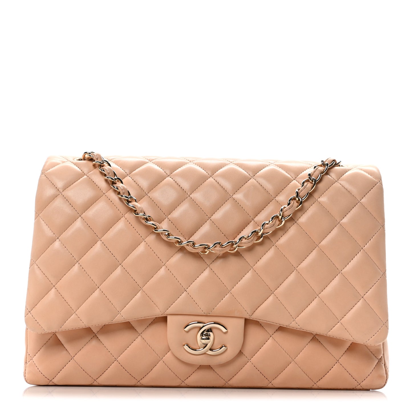 Lambskin Quilted Maxi Double Flap Light Pink
