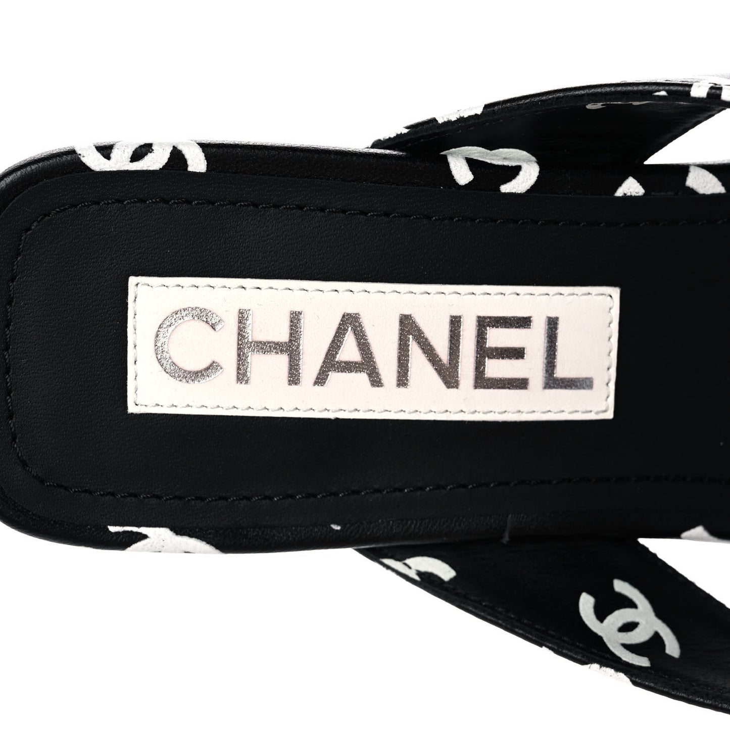 Lambskin Printed CC Thong Sandals 39 Black White