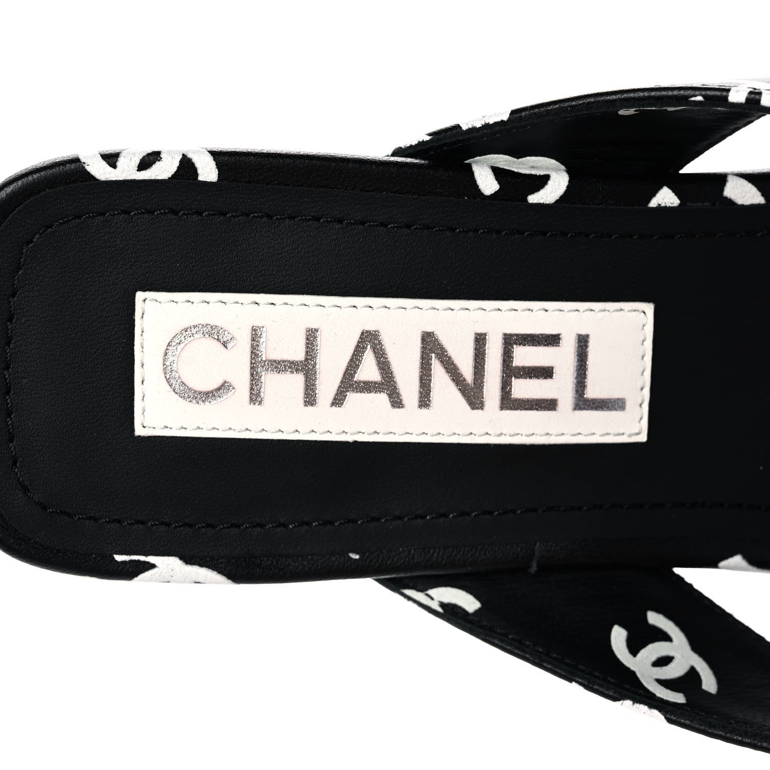 Chanel Lambskin Printed CC Thong Sandals 39 Black White 7 of 9