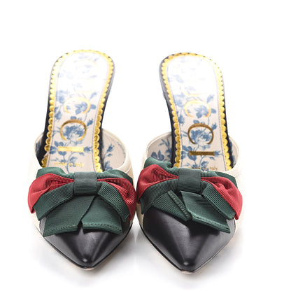 Gucci Malaga Kid Web Bow Mid Heel Mules 38.5 Black Vintage White 2 of 7