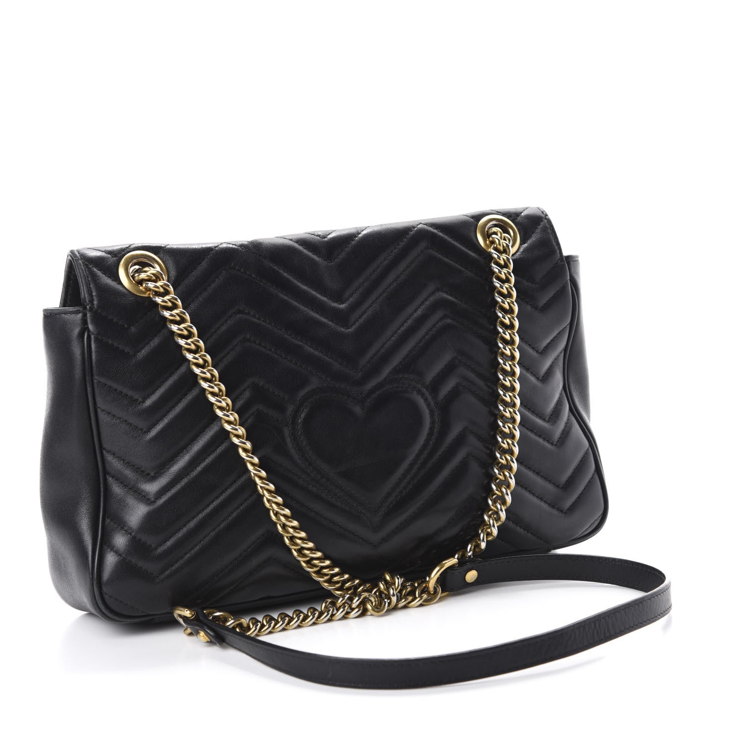 Gucci Calfskin Matelasse Medium GG Marmont Shoulder Bag Black 3 of 12